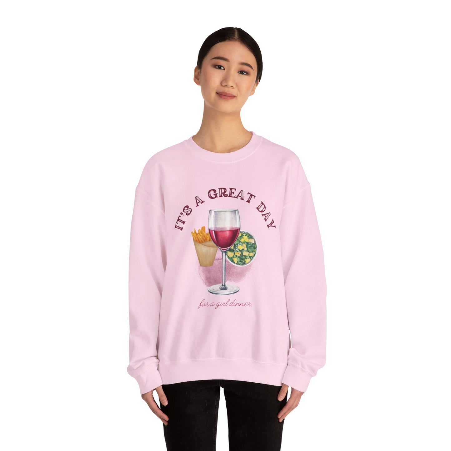 Girls Dinner French Fries Cesar Salad Red Wine Sweatshirt - Perfect for Girls Nights, Wine Lovers, Cozy Gatherings, Foodies, Valentine's Day