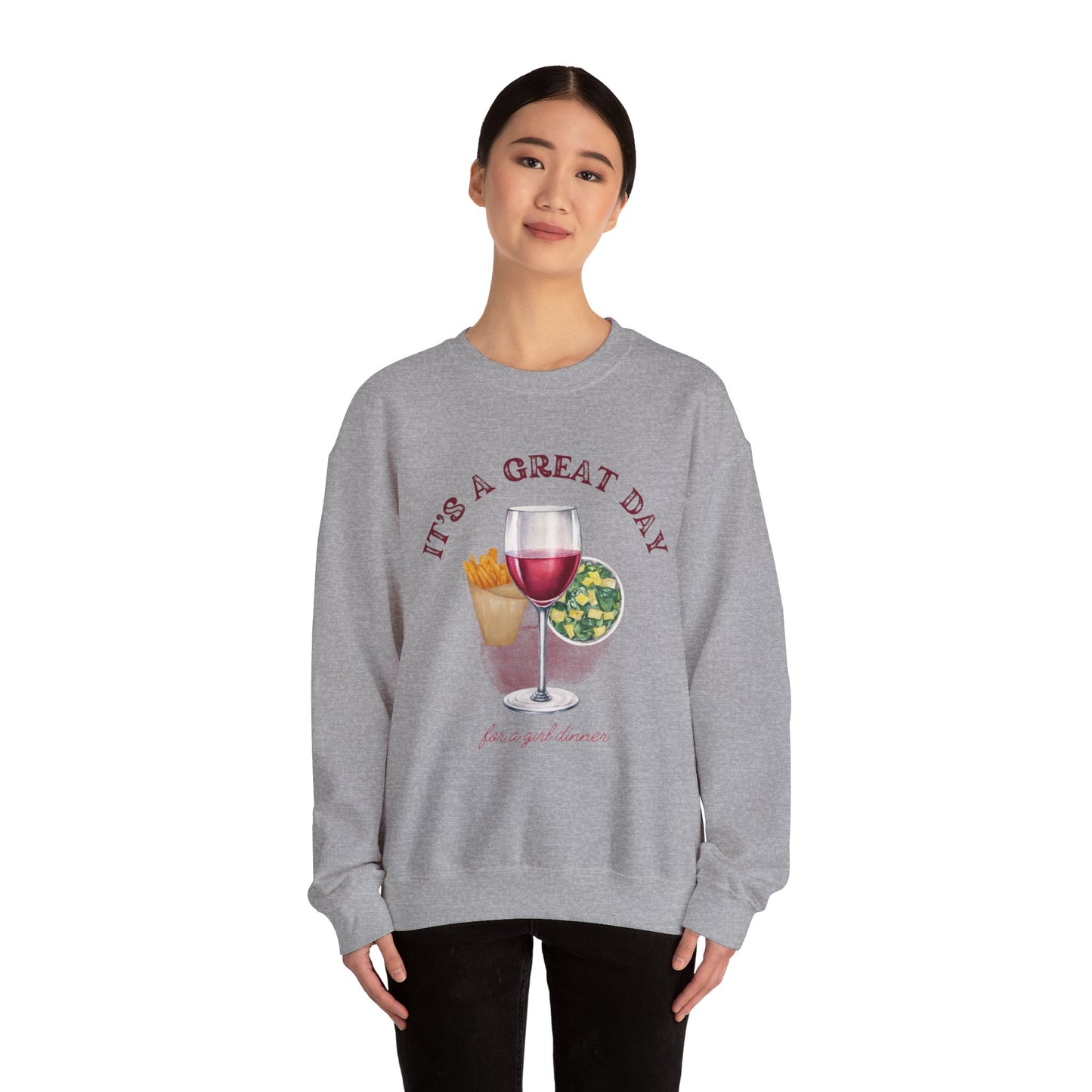 Girls Dinner French Fries Cesar Salad Red Wine Sweatshirt - Perfect for Girls Nights, Wine Lovers, Cozy Gatherings, Foodies, Valentine's Day