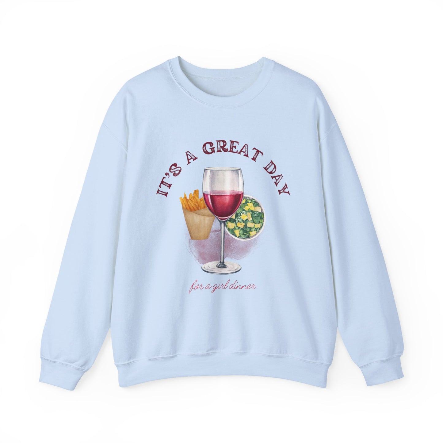 Girls Dinner French Fries Cesar Salad Red Wine Sweatshirt - Perfect for Girls Nights, Wine Lovers, Cozy Gatherings, Foodies, Valentine's Day