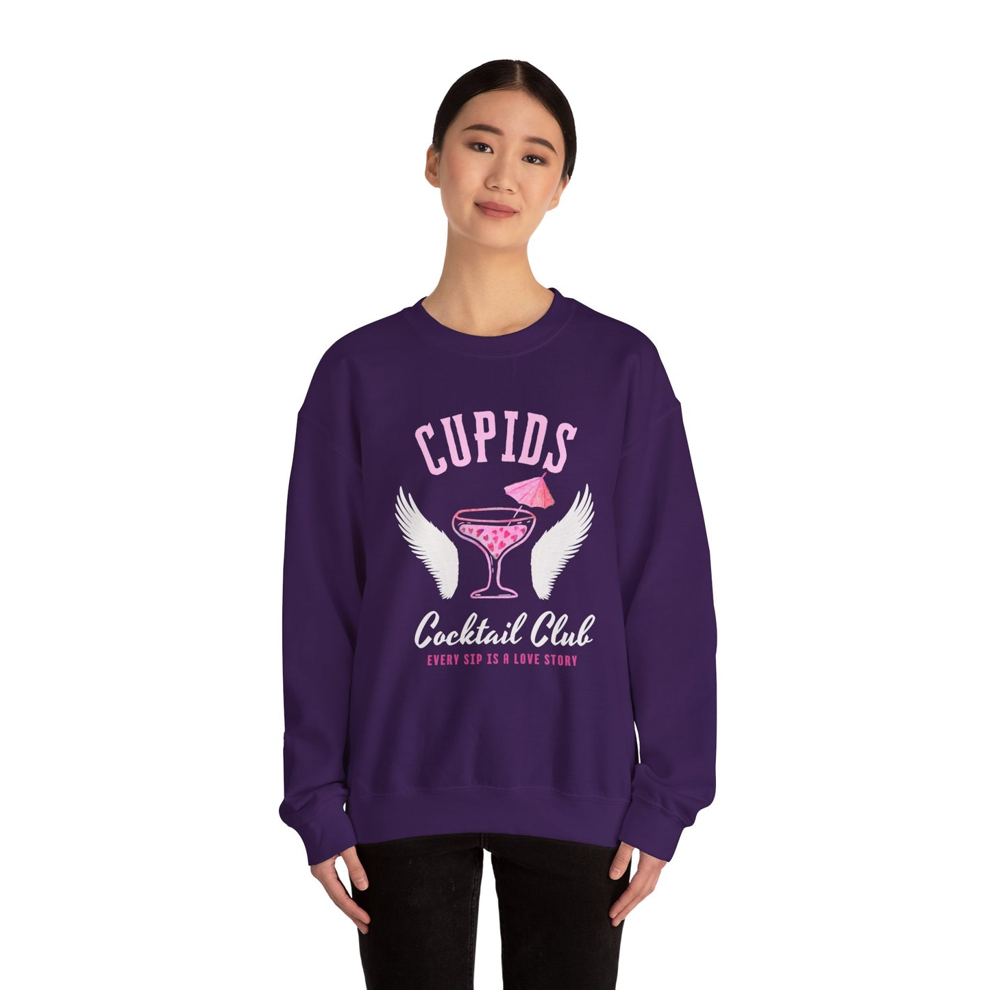 Cupid's Cocktail Club Sweatshirt - Fun Gift for Valentine's Day, Cozy Lounge Wear, Bar Hopping, Couple's Night, Unique Party Apparel