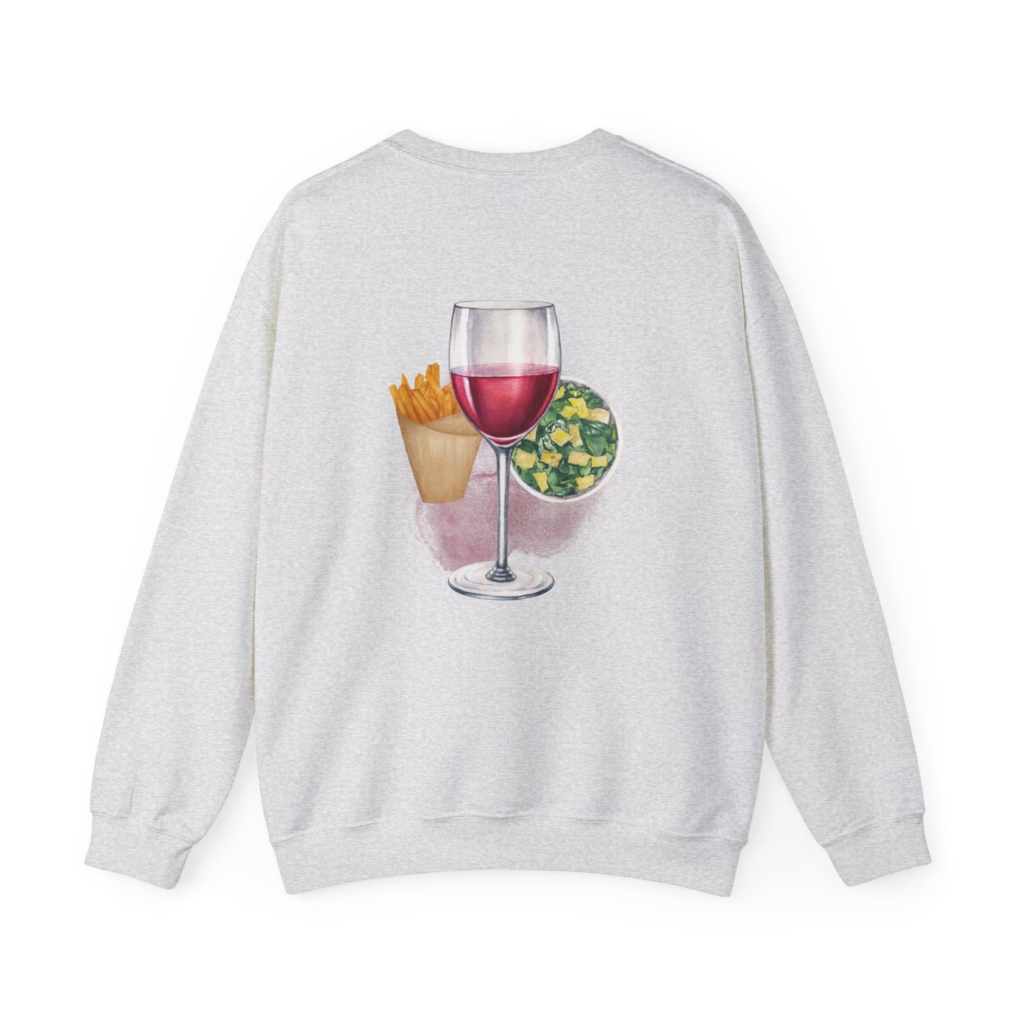 Foodie Lover French Fries Cesar Salad Red Wine Sweatshirt, Valentine's Day Gift, Crewneck Jumper, Unisex Pullover, Food Lover Apparel