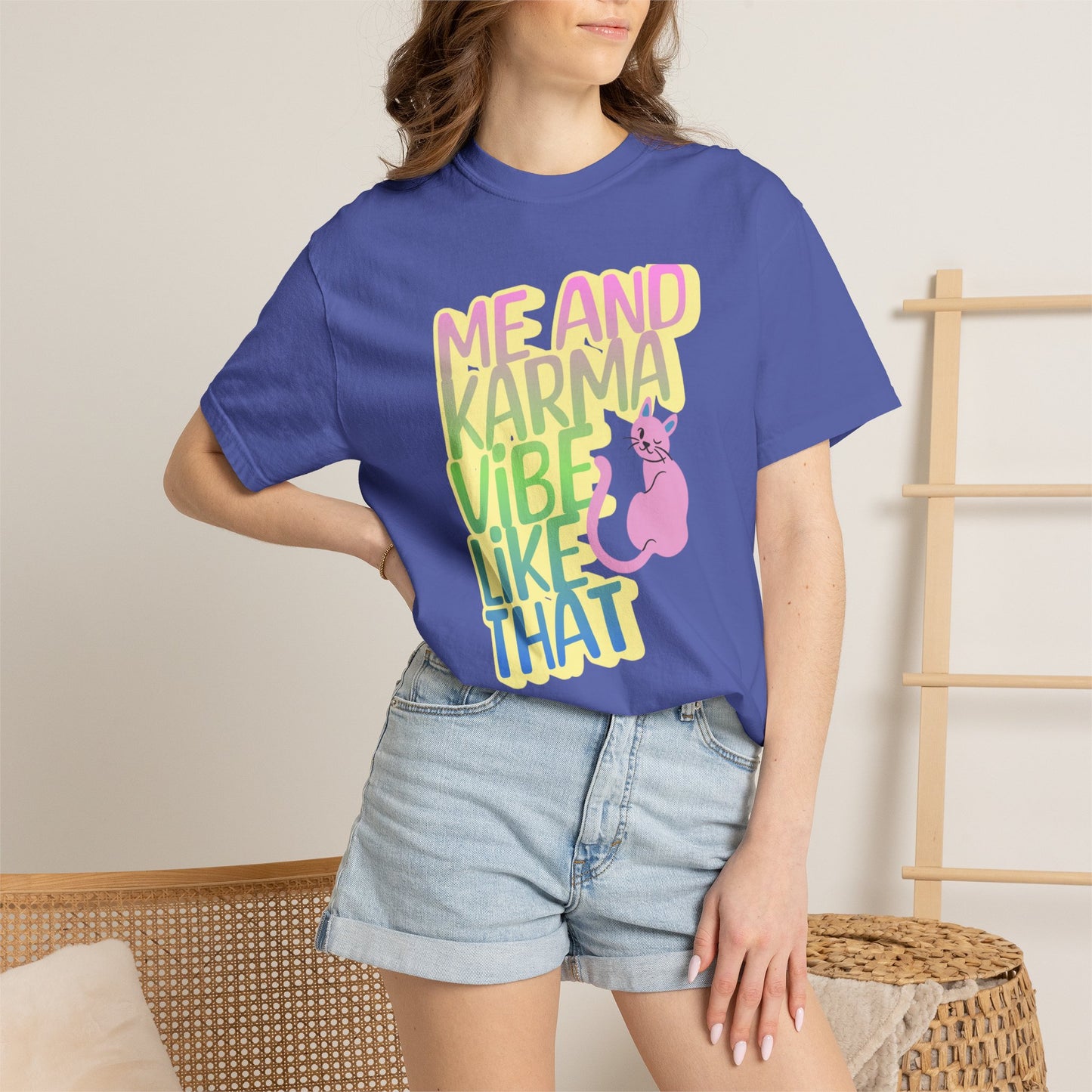 Karma Vibe T-shirt, Fun Graphic Tee, Pop Star Casual Shirt, Gift for Cat Lovers, Positive Vibes Apparel