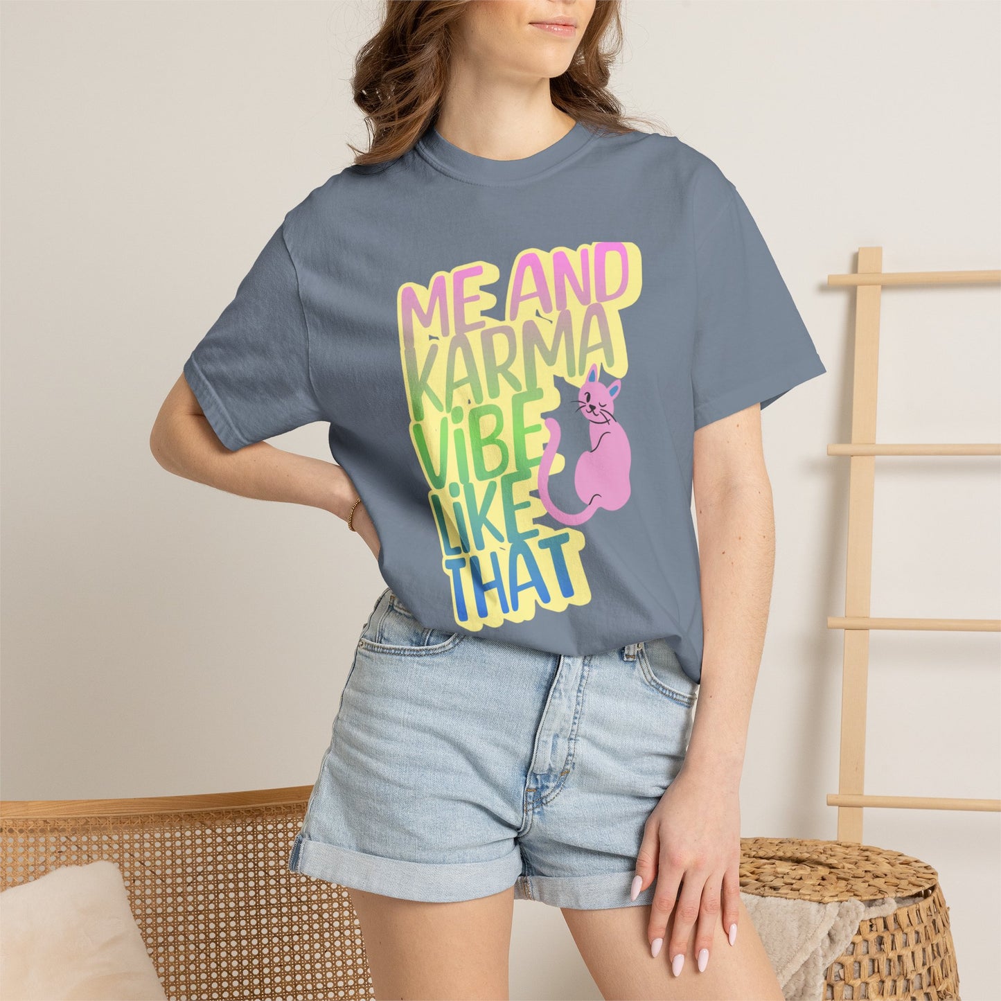 Karma Vibe T-shirt, Fun Graphic Tee, Pop Star Casual Shirt, Gift for Cat Lovers, Positive Vibes Apparel