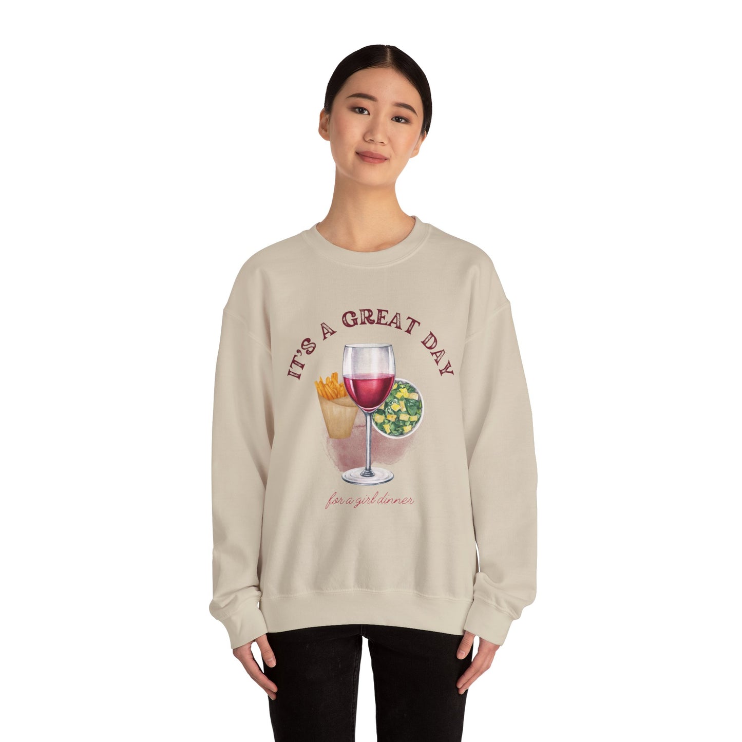 Girls Dinner French Fries Cesar Salad Red Wine Sweatshirt - Perfect for Girls Nights, Wine Lovers, Cozy Gatherings, Foodies, Valentine's Day