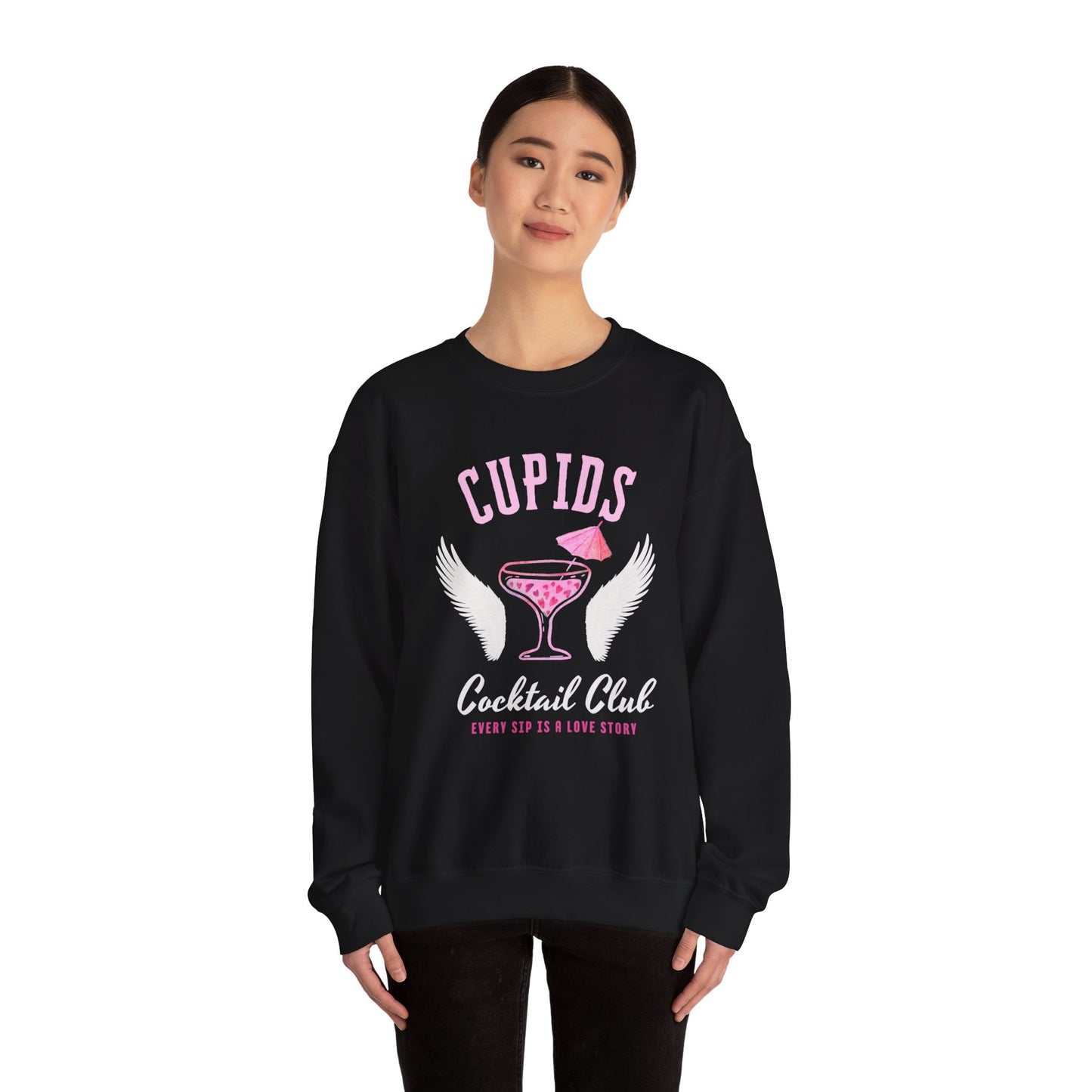 Cupid's Cocktail Club Sweatshirt - Fun Gift for Valentine's Day, Cozy Lounge Wear, Bar Hopping, Couple's Night, Unique Party Apparel