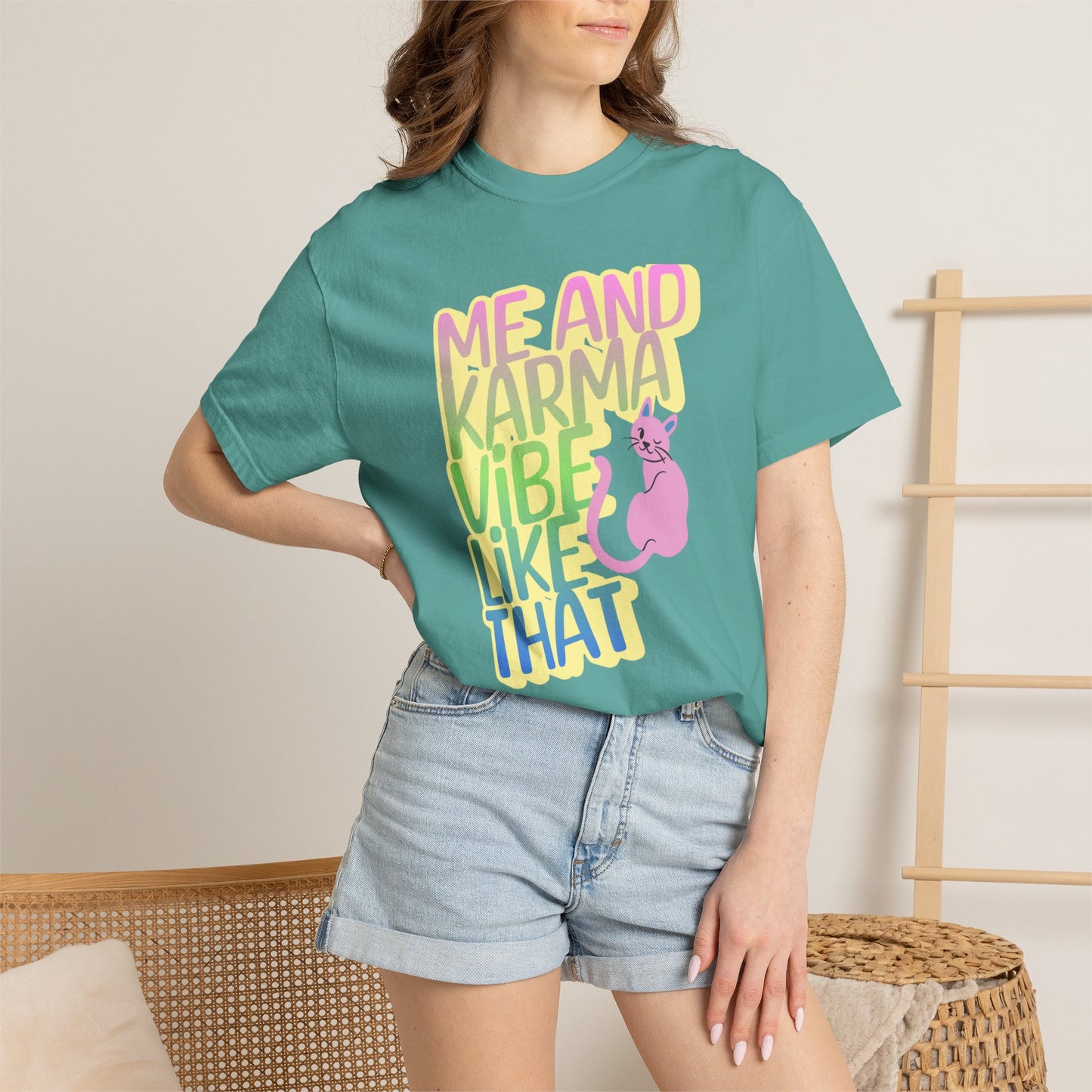 Karma Vibe T-shirt, Fun Graphic Tee, Pop Star Casual Shirt, Gift for Cat Lovers, Positive Vibes Apparel