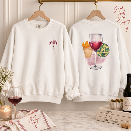 Foodie Lover French Fries Cesar Salad Red Wine Sweatshirt, Valentine's Day Gift, Crewneck Jumper, Unisex Pullover, Food Lover Apparel