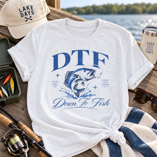 DTF Fishing Tee, Perfect for Anglers, Fishing Trip, Beach Day, Casual Wear, Gift for Fisherman