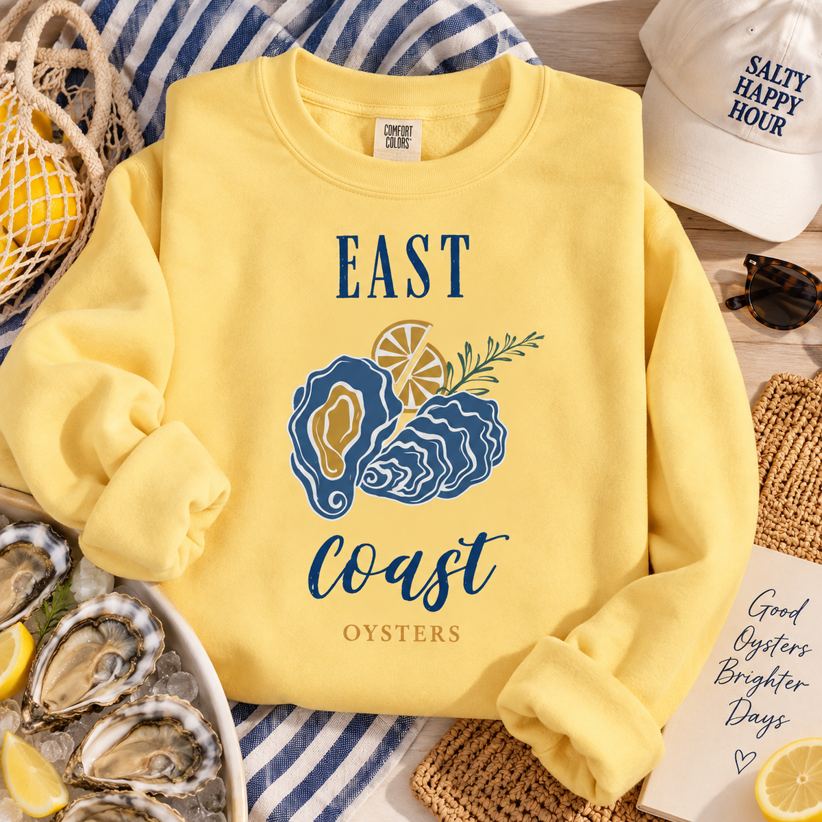 Coastal Vibes Sweatshirt, East Coast Oysters Sweatshirt, Nautical Style Apparel, Beach Lover Gift, Sea Life Fashion