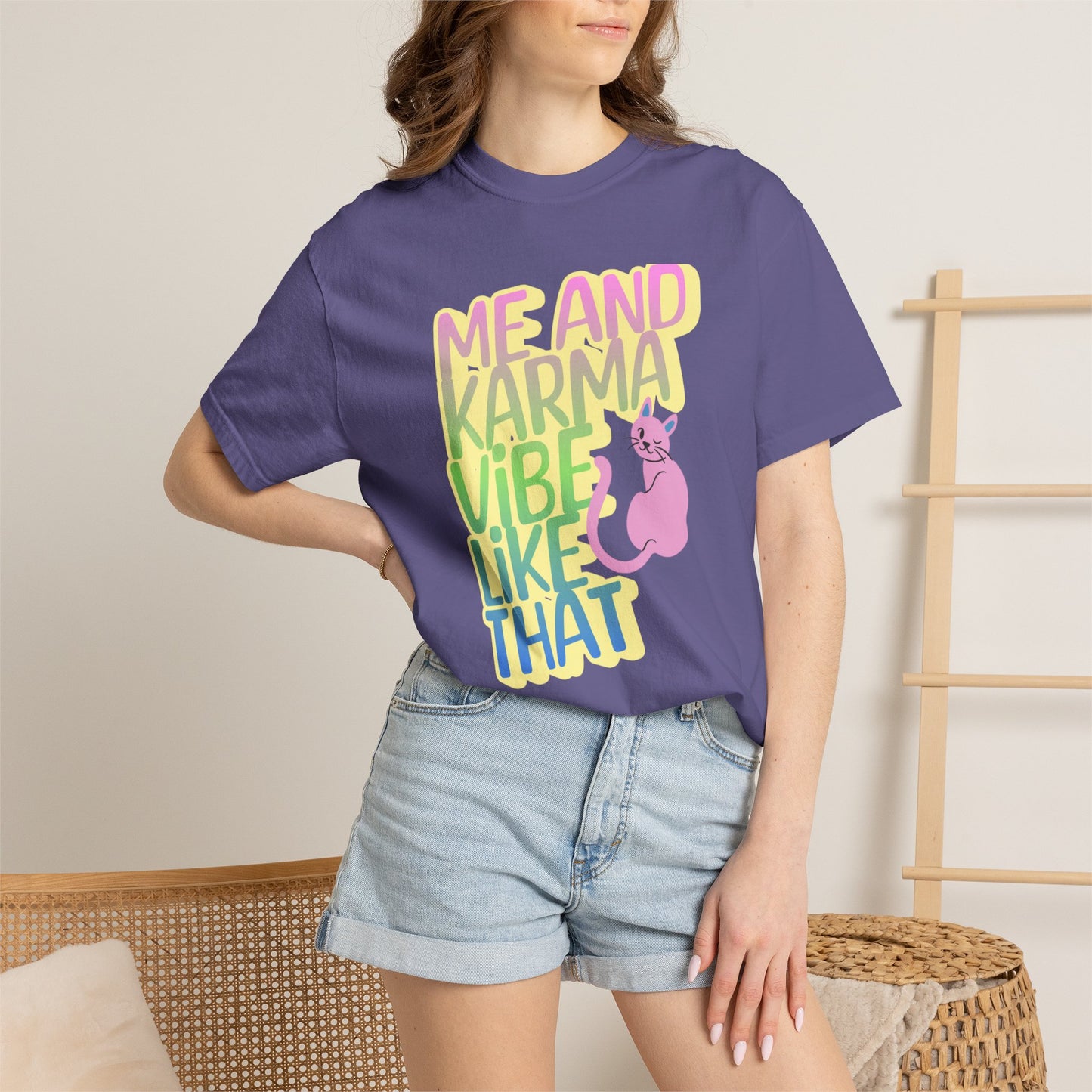 Karma Vibe T-shirt, Fun Graphic Tee, Pop Star Casual Shirt, Gift for Cat Lovers, Positive Vibes Apparel