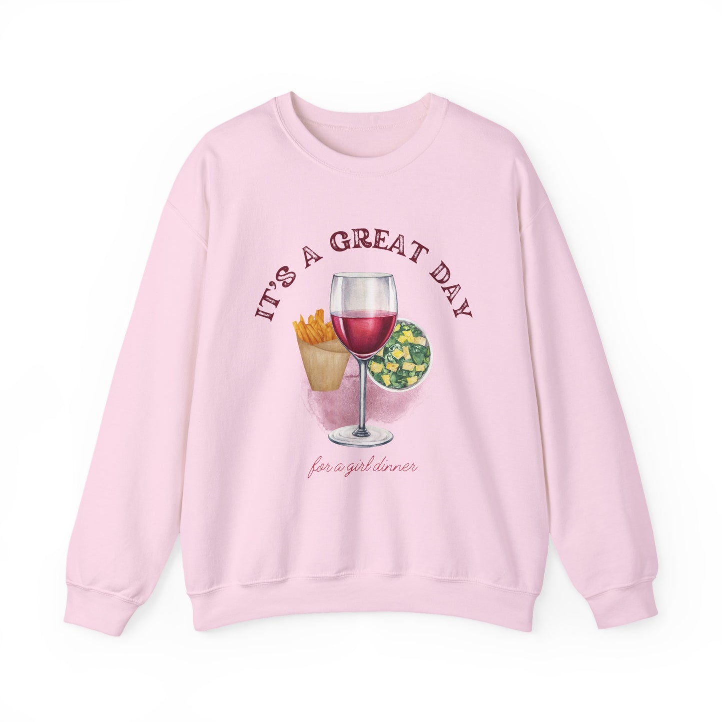 Girls Dinner French Fries Cesar Salad Red Wine Sweatshirt - Perfect for Girls Nights, Wine Lovers, Cozy Gatherings, Foodies, Valentine's Day