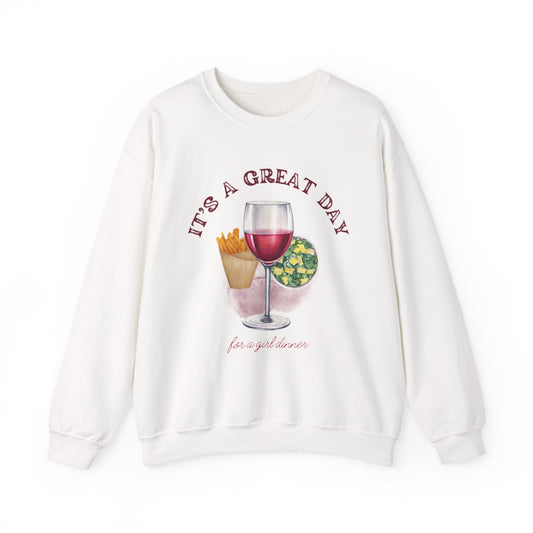 Girls Dinner French Fries Cesar Salad Red Wine Sweatshirt - Perfect for Girls Nights, Wine Lovers, Cozy Gatherings, Foodies, Valentine's Day