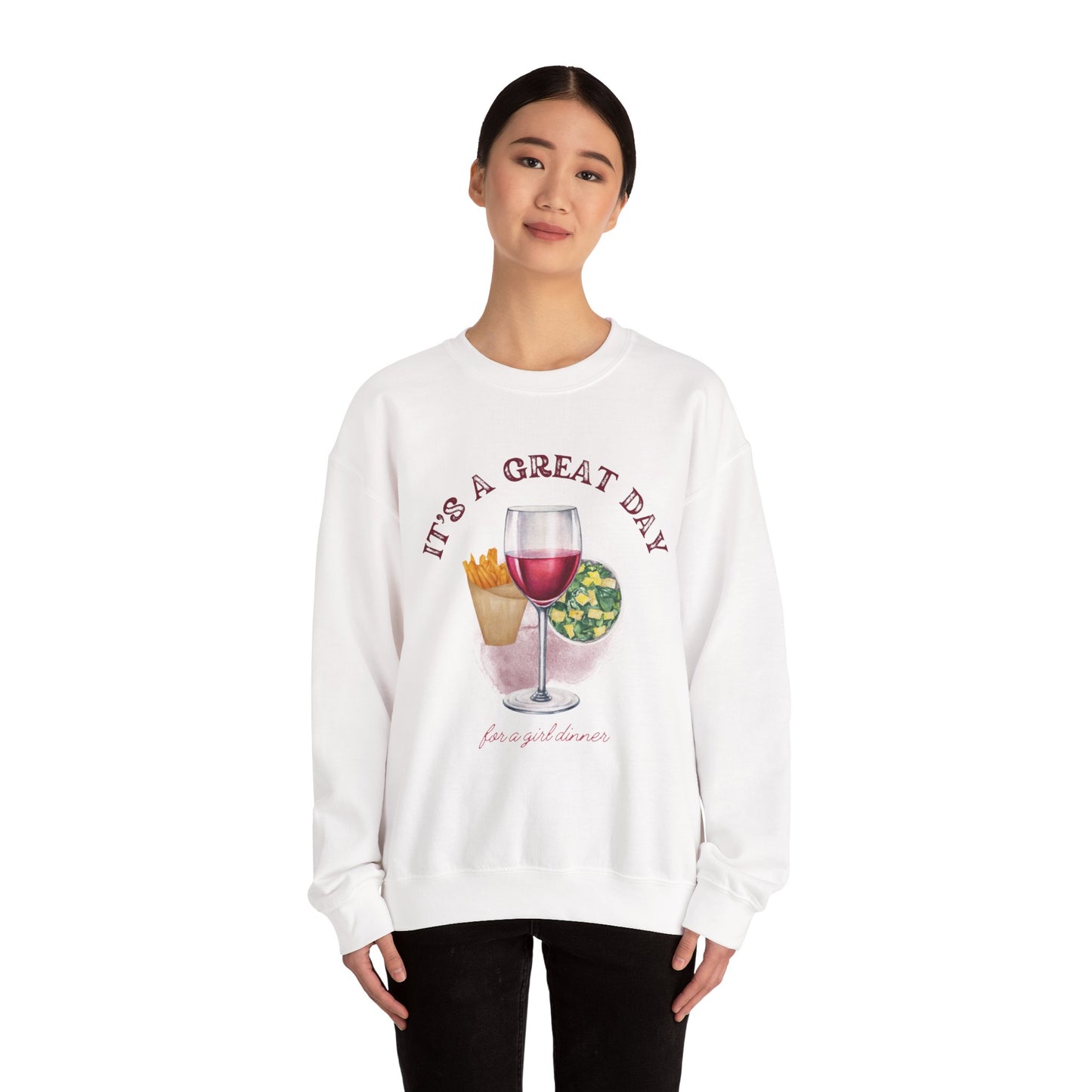 Girls Dinner French Fries Cesar Salad Red Wine Sweatshirt - Perfect for Girls Nights, Wine Lovers, Cozy Gatherings, Foodies, Valentine's Day