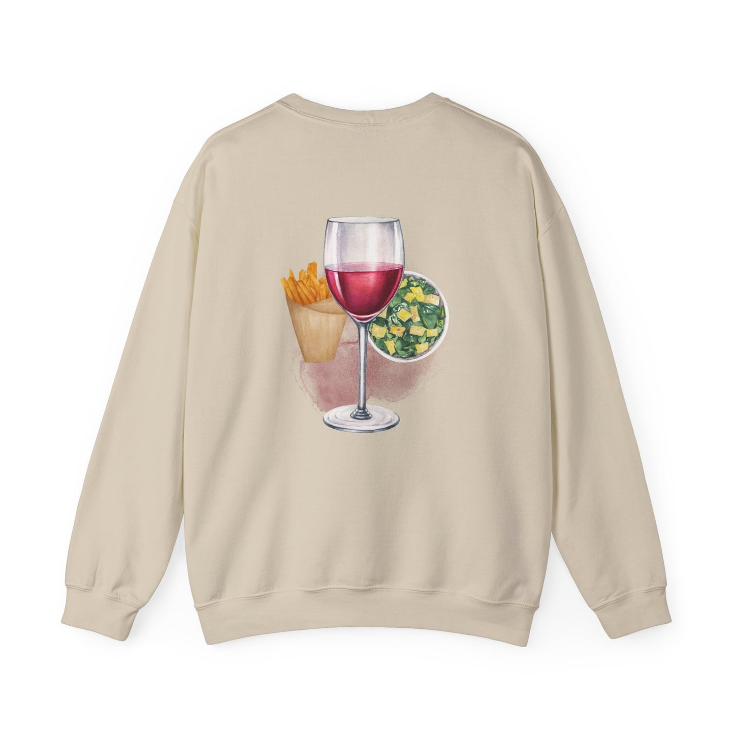 Foodie Lover French Fries Cesar Salad Red Wine Sweatshirt, Valentine's Day Gift, Crewneck Jumper, Unisex Pullover, Food Lover Apparel
