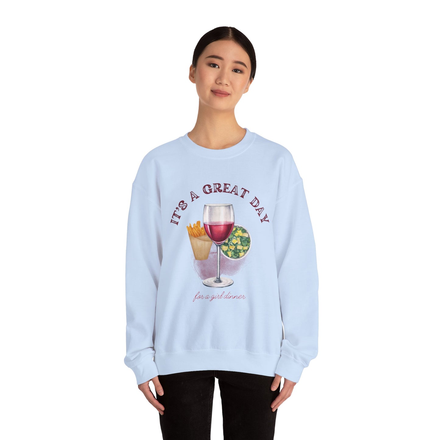 Girls Dinner French Fries Cesar Salad Red Wine Sweatshirt - Perfect for Girls Nights, Wine Lovers, Cozy Gatherings, Foodies, Valentine's Day