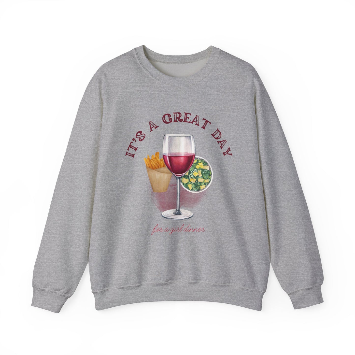 Girls Dinner French Fries Cesar Salad Red Wine Sweatshirt - Perfect for Girls Nights, Wine Lovers, Cozy Gatherings, Foodies, Valentine's Day
