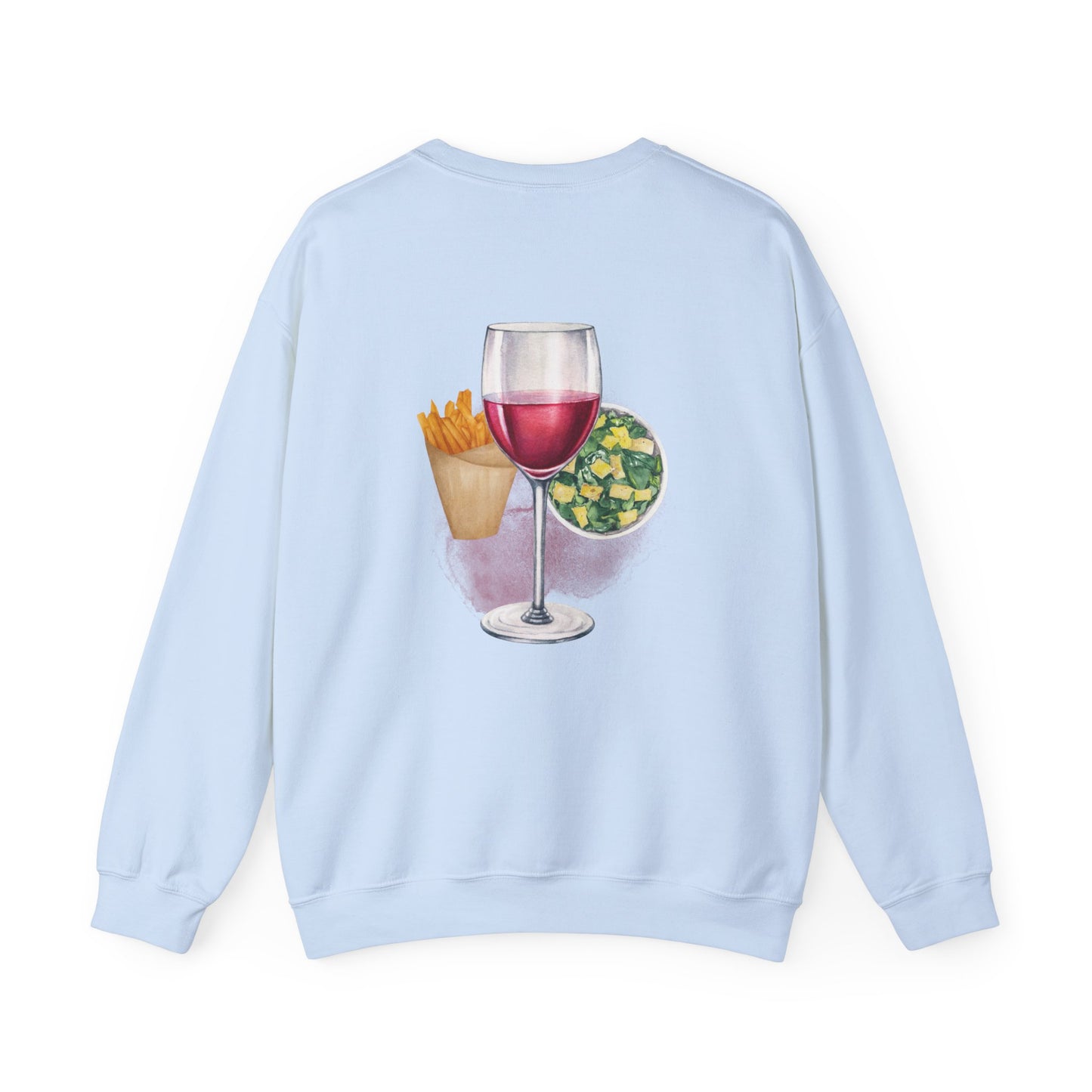 Foodie Lover French Fries Cesar Salad Red Wine Sweatshirt, Valentine's Day Gift, Crewneck Jumper, Unisex Pullover, Food Lover Apparel