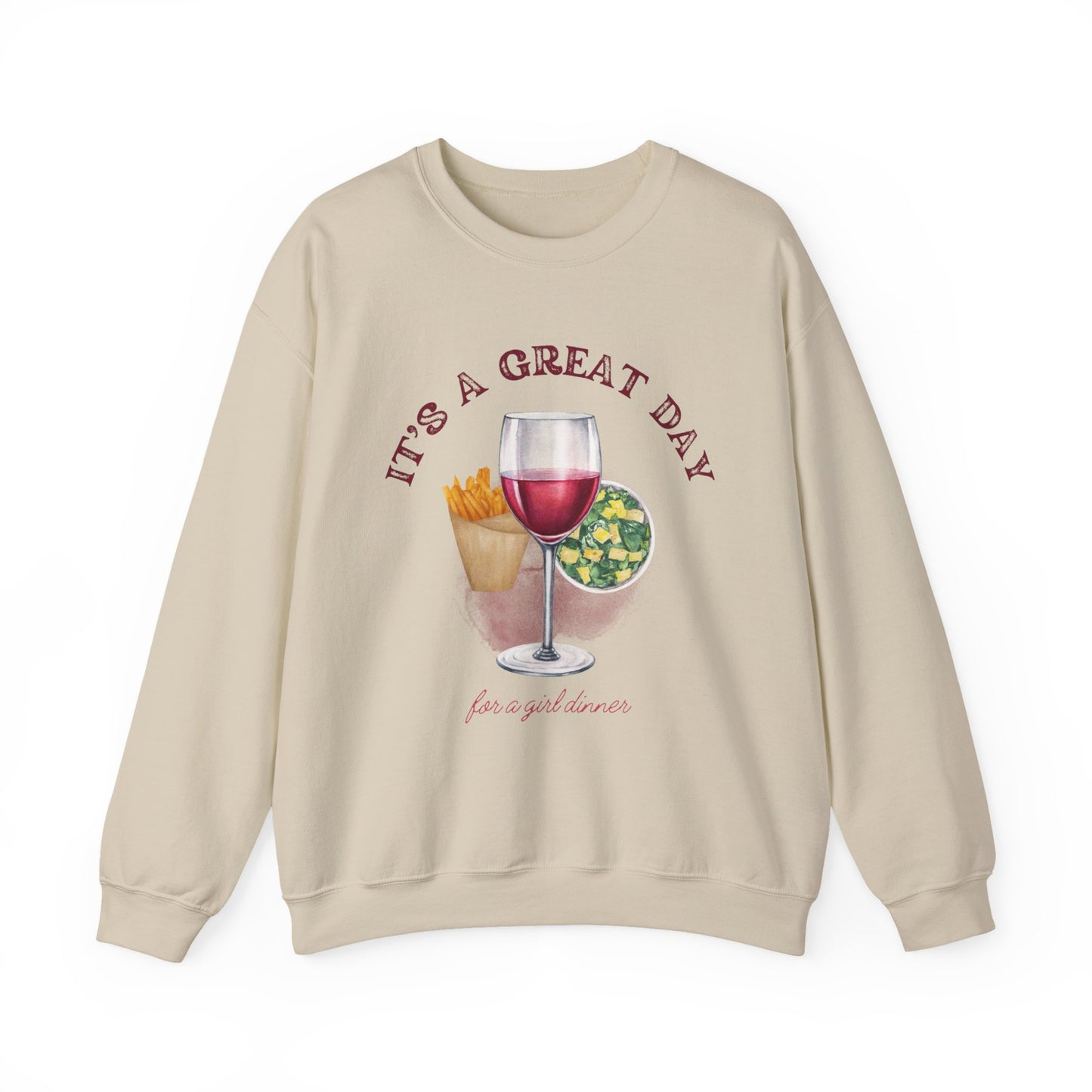 Girls Dinner French Fries Cesar Salad Red Wine Sweatshirt - Perfect for Girls Nights, Wine Lovers, Cozy Gatherings, Foodies, Valentine's Day