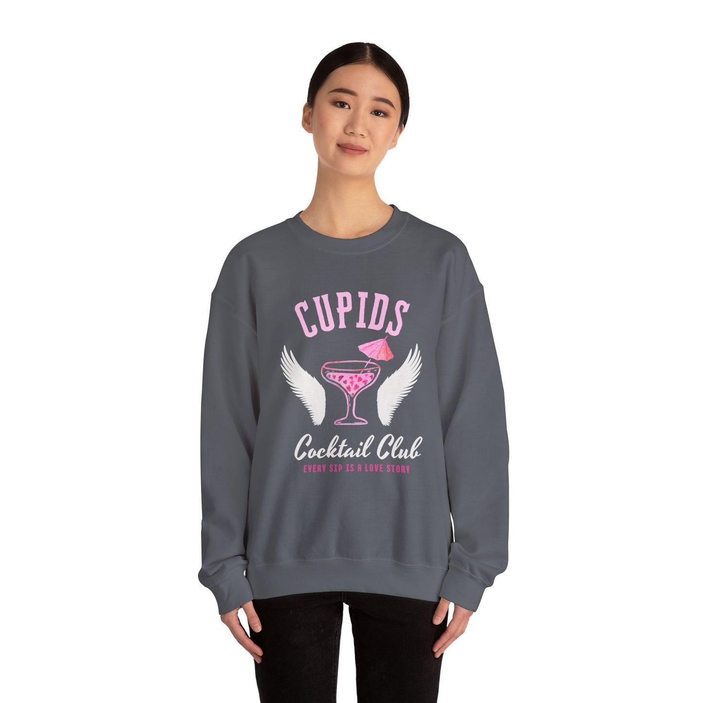 Cupid's Cocktail Club Sweatshirt - Fun Gift for Valentine's Day, Cozy Lounge Wear, Bar Hopping, Couple's Night, Unique Party Apparel
